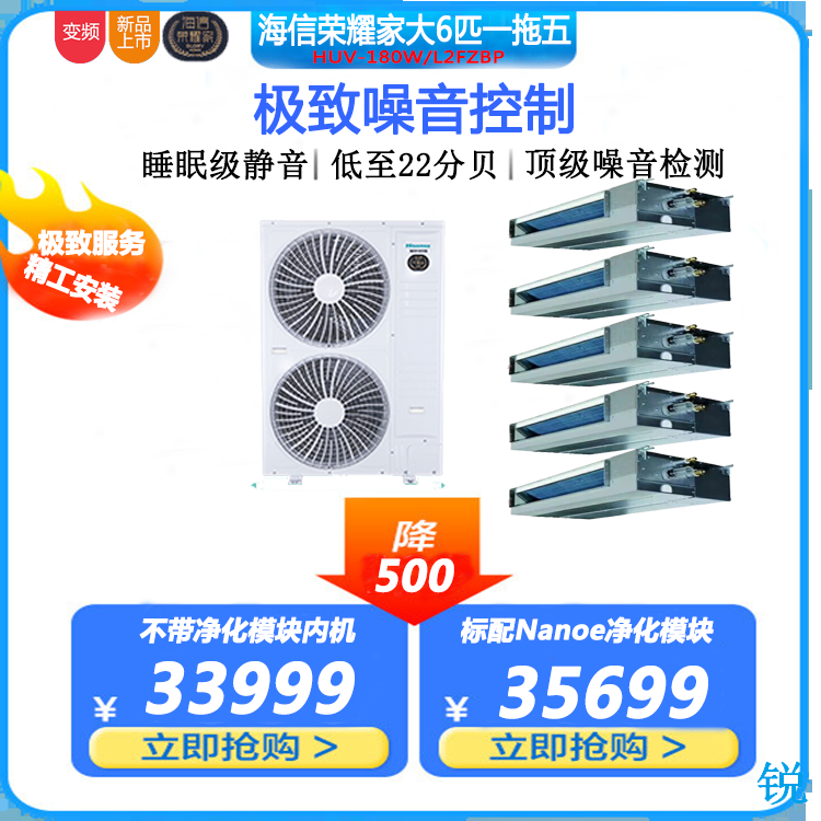 原裝合資正品-海信中央空調(diào)一拖五/大6P/HVR-180W/L2FZBp